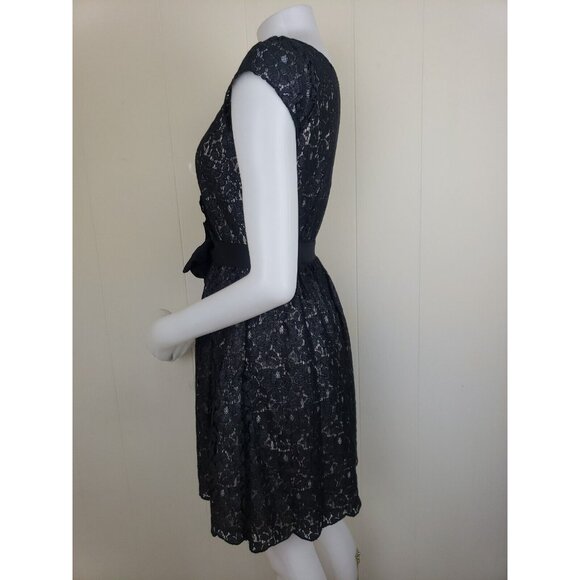 Elle New Years Eve Dress Womens Sz 4 Black Shimmer Lace Overlay Party Belted - Picture 8 of 11